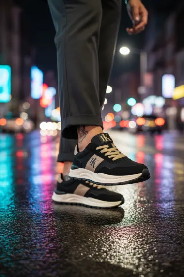 Adidasi barbati casual, negru cu alb A2571